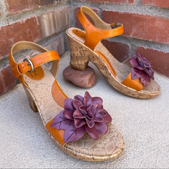 🆕BOC Born Concept Leather Floral Cork Heel Sandals, size 8 - Picture 1 of 10